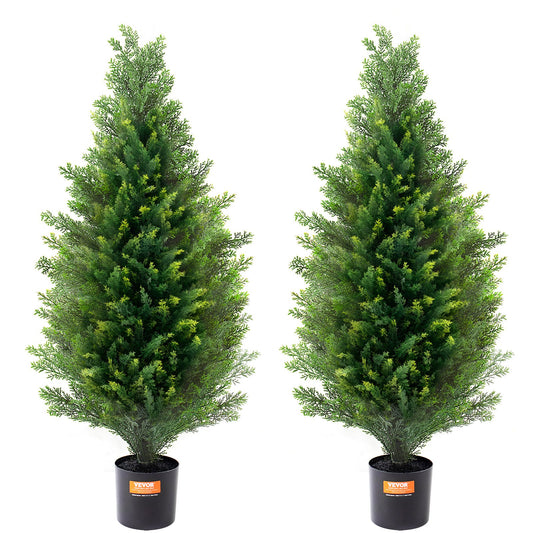 2-pack 3' Artificiell ceder Topiary Tree Faux Plant UV-dekor inom/utomhus