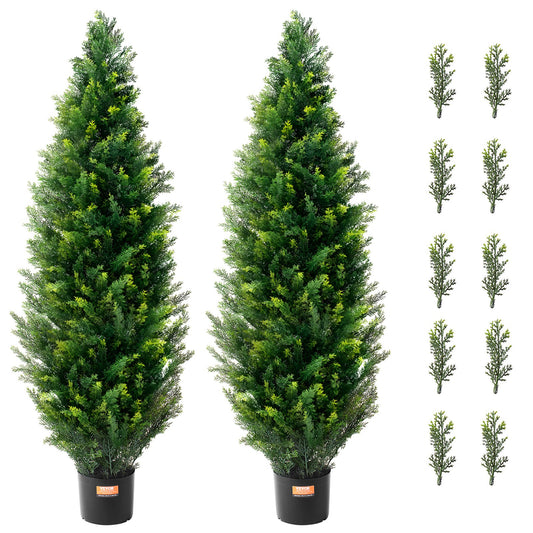 2-pack 4' Artificiell ceder Topiary Tree Faux Plant UV-dekor inom/utomhus