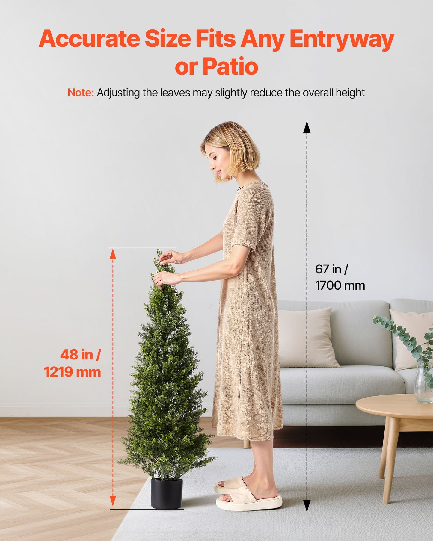 Artificial Topiary Cedar Trees, 48 inch 2 Set Faux Pine Shrubs Plants, Fake Silk Tree Look Real, Easy Assembly for Decor Front Porch Outdoor Patio Garden Balcony Backyard Indoor Office