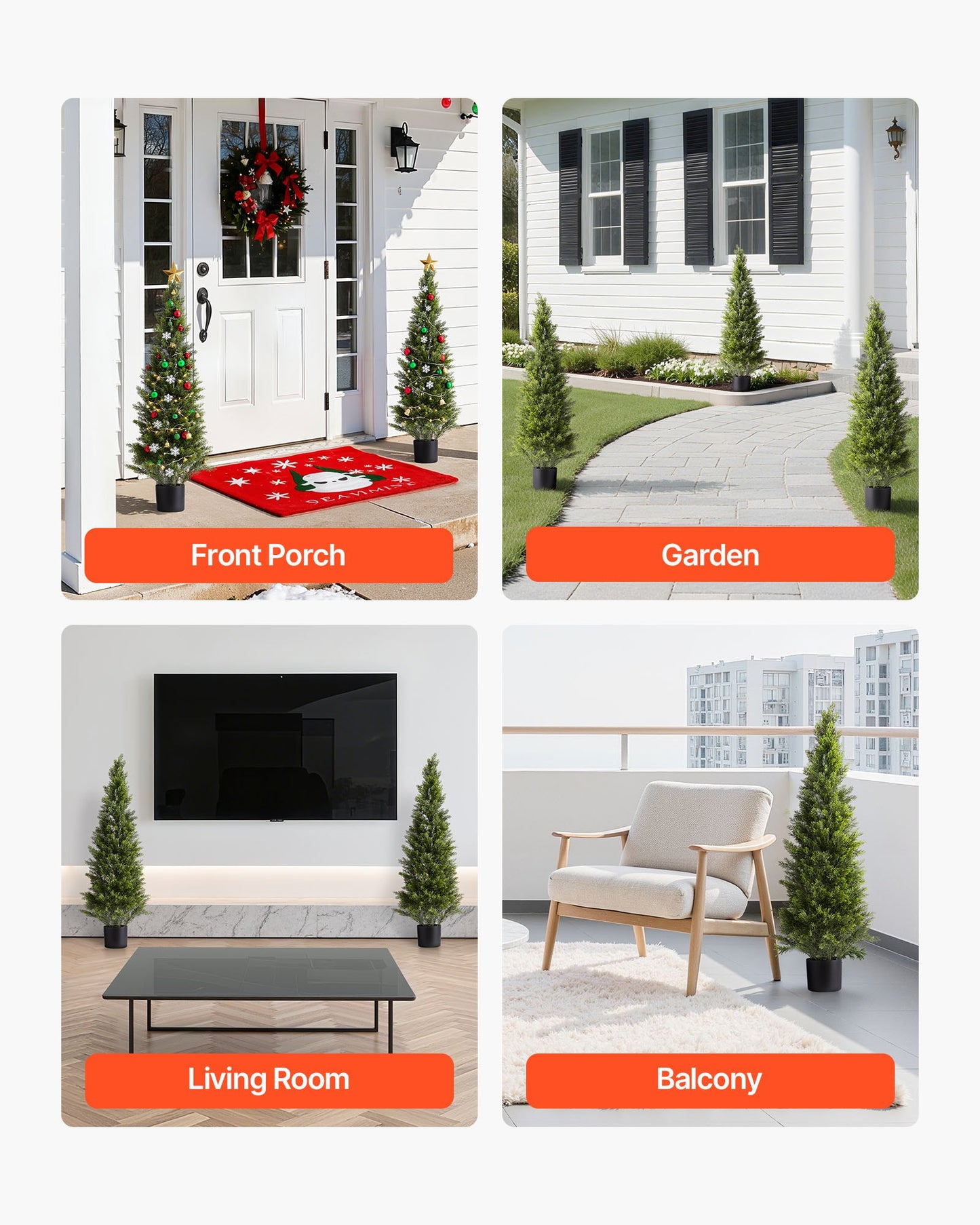 Artificial Topiary Cedar Trees, 48 inch 2 Set Faux Pine Shrubs Plants, Fake Silk Tree Look Real, Easy Assembly for Decor Front Porch Outdoor Patio Garden Balcony Backyard Indoor Office