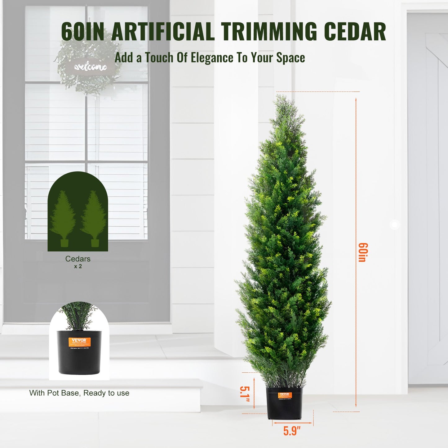 2-pack 5' Artificiell ceder Topiary Tree Faux Plant UV-dekor inom/utomhus