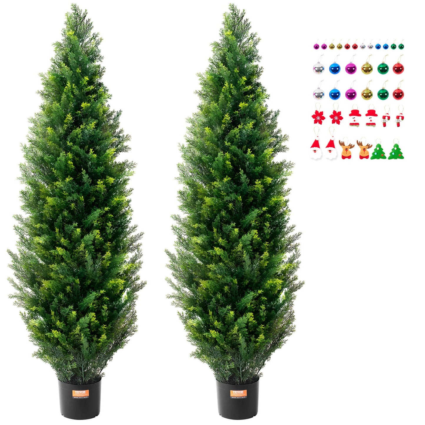 2-pack 5' Artificiell ceder Topiary Tree Faux Plant UV-dekor inom/utomhus