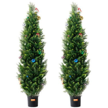 2-pack 5' Artificiell ceder Topiary Tree Faux Plant UV-dekor inom/utomhus