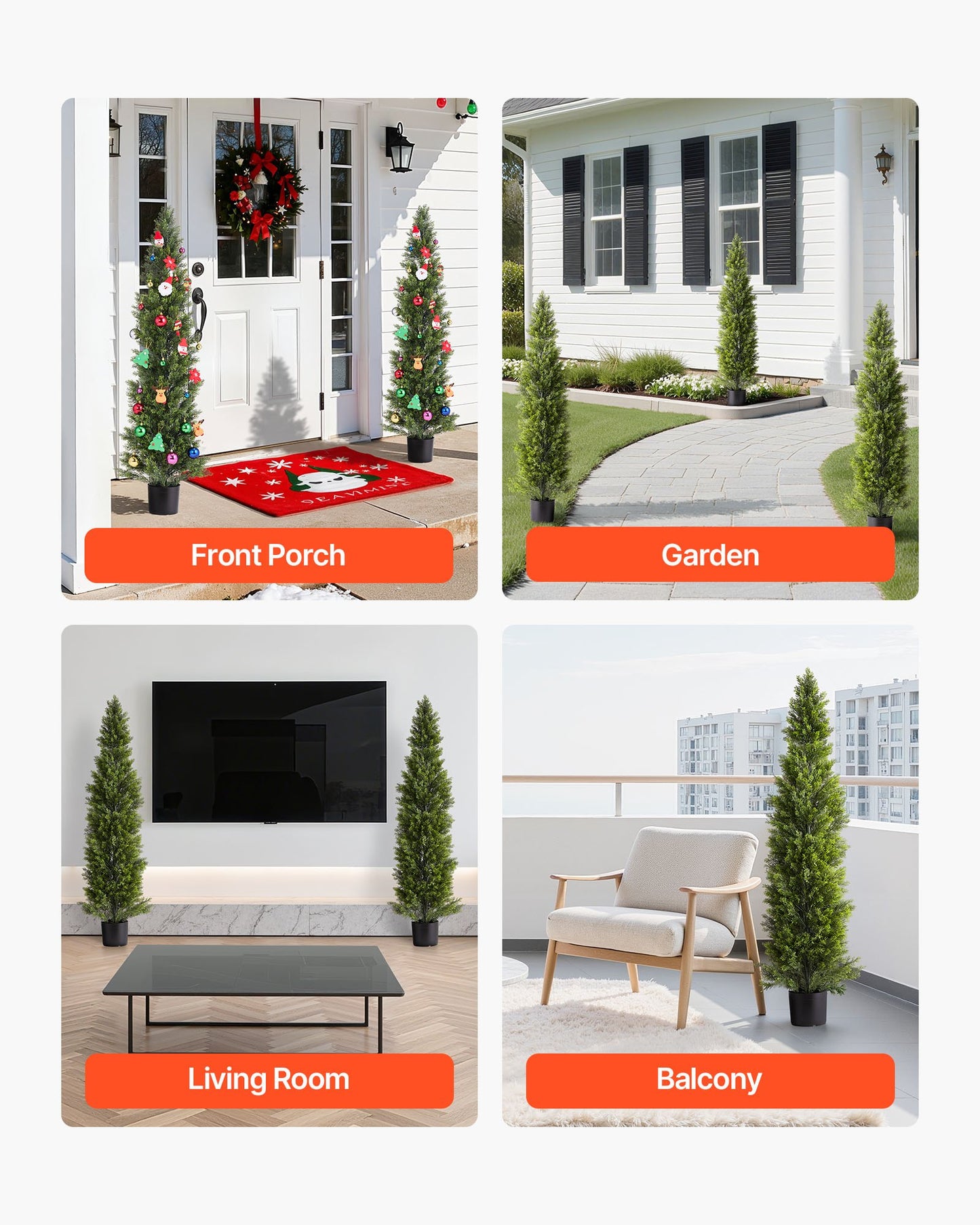 Artificial Topiary Cedar Trees, 60 inch 2 Set Faux Pine Shrubs Plants, Fake Silk Tree Look Real, Easy Assembly for Decor Front Porch Outdoor Patio Garden Balcony Backyard Indoor Office