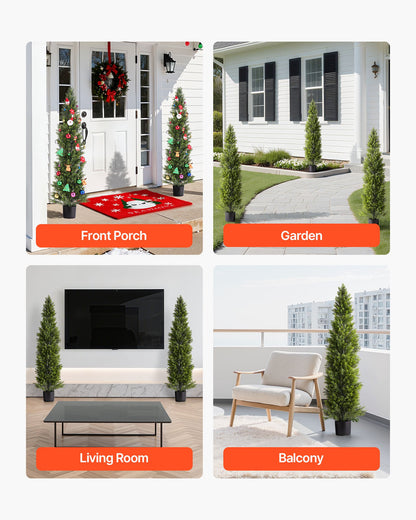 Artificial Topiary Cedar Trees, 60 inch 2 Set Faux Pine Shrubs Plants, Fake Silk Tree Look Real, Easy Assembly for Decor Front Porch Outdoor Patio Garden Balcony Backyard Indoor Office