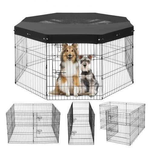 Dog Playpen, 8 Pcs 30"H x 24"W Panels Foldable Metal Pet Exercise Pen, Dog Fence Indoor and Outdoor Pen with Door, 600D Oxford Fabric Top Cover, Pet Playpen for Dogs, Cats, Other Small Animals