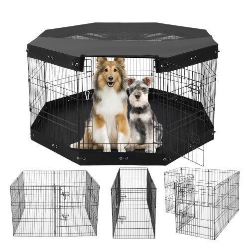 Dog Playpen, 8 Pcs 30"H x 24"W Panels Foldable Metal Pet Exercise Pen, Dog Fence Indoor and Outdoor Pen with Door, Bottom Pad and Top Cover, Pet Playpen for Dogs, Cats, Other Small Animals