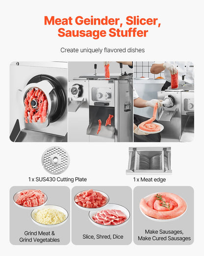 Commercial Electric Meat Grinder Slicer 14 Lbs/Min Sausage Stuffer