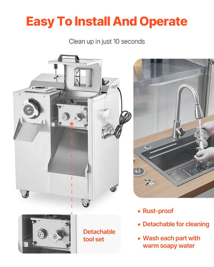 Commercial Electric Meat Grinder Slicer 14 Lbs/Min Sausage Stuffer