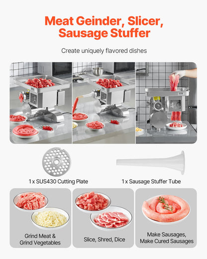 Commercial Electric Meat Grinder Slicer 11 lbs/min Sausage Stuffer