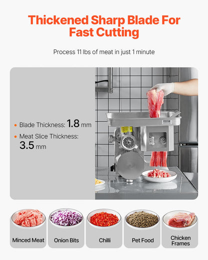 Commercial Electric Meat Grinder Slicer 11 lbs/min Sausage Stuffer