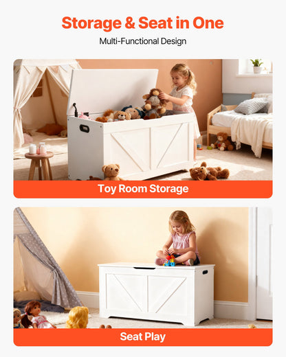 Kids Storage Bench, Wooden Toy Box Chest, Large Storage Cabinet with Safety Hinge, Toddlers Storage Bench for Playroom, Living Room or Entryway, Easy Assembly, 38.98 x 15.55 x 18.9 in, White