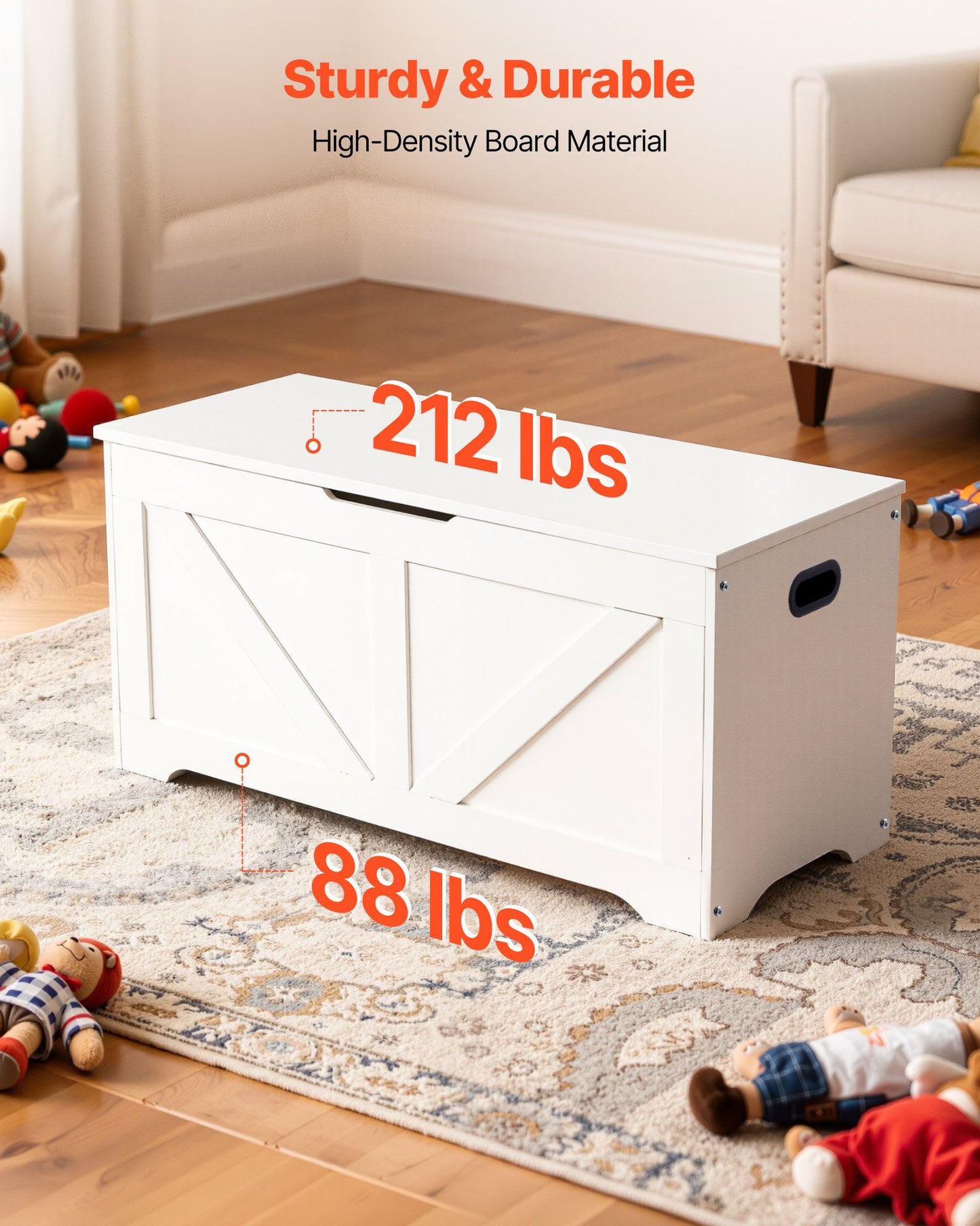 Kids Storage Bench, Wooden Toy Box Chest, Large Storage Cabinet with Safety Hinge, Toddlers Storage Bench for Playroom, Living Room or Entryway, Easy Assembly, 38.98 x 15.55 x 18.9 in, White
