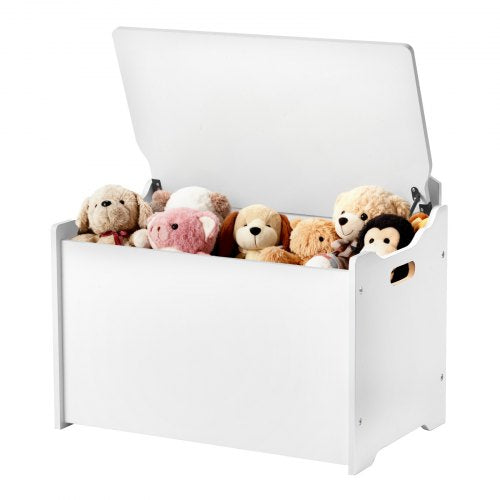 Kids Storage Bench, Wooden Toy Box Chest with Backrest, Large Storage Cabinet with Safety Hinge, Toddlers Storage Bench for Playroom, Living Room or Entryway, 23.5 x 14.5 x 21.46 in, White