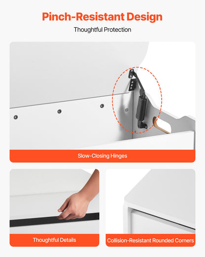 Kids Storage Bench, Wooden Toy Box Chest with Backrest, Large Storage Cabinet with Safety Hinge, Toddlers Storage Bench for Playroom, Living Room or Entryway, 23.5 x 14.5 x 21.46 in, White