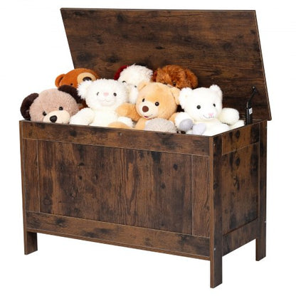 Kids Storage Bench, Wooden Toy Box Chest, Large Storage Cabinet with Safety Hinge, Toddlers Retro Storage Bench for Playroom, Living Room or Entryway, 29.7 x 15.3 x 18.9 in, Easy Assembly, Brown
