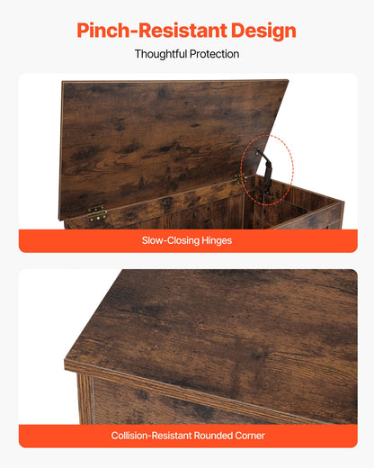 Kids Storage Bench, Wooden Toy Box Chest, Large Storage Cabinet with Safety Hinge, Toddlers Retro Storage Bench for Playroom, Living Room or Entryway, 29.7 x 15.3 x 18.9 in, Easy Assembly, Brown