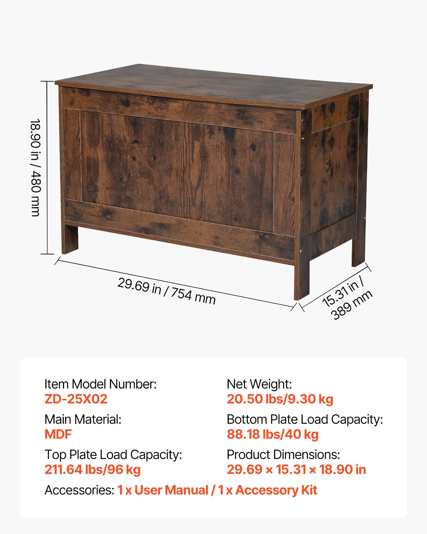 Kids Storage Bench, Wooden Toy Box Chest, Large Storage Cabinet with Safety Hinge, Toddlers Retro Storage Bench for Playroom, Living Room or Entryway, 29.7 x 15.3 x 18.9 in, Easy Assembly, Brown