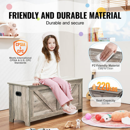 Barnleksaksförvaringsbänk Träleksakslåda Bröst 38,98 x 15,55 x 18,9 i grått