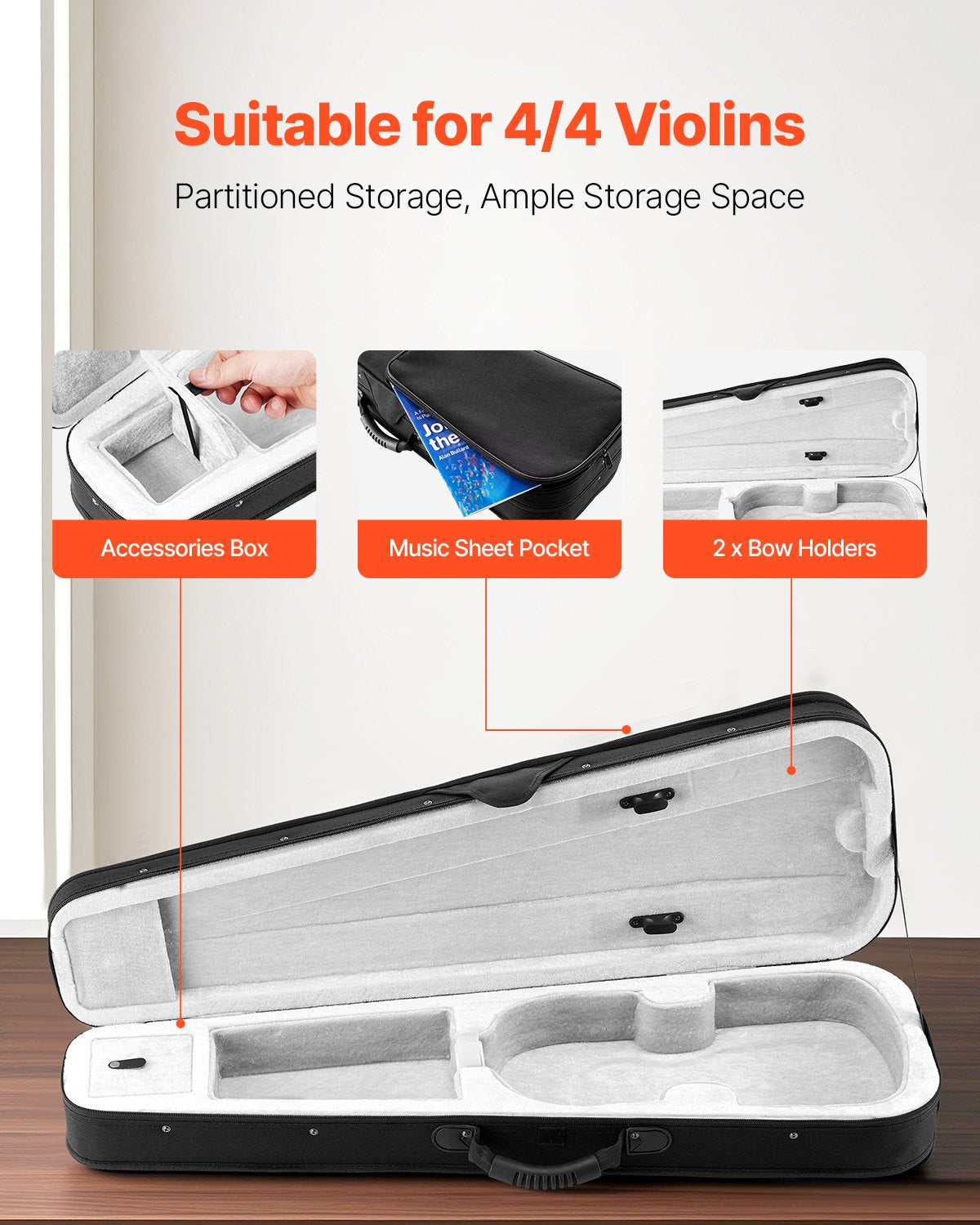 4/4 Full Size Violin Case, Nylon Waterproof, Lightweight Portable Travel Carrying Bag, with Plush Lining, Dual Shoulder Straps, Anti-Scratch, Professional Triangular Shape, for Violin, Black