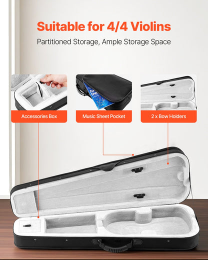 4/4 Full Size Violin Case, Nylon Waterproof, Lightweight Portable Travel Carrying Bag, with Plush Lining, Dual Shoulder Straps, Anti-Scratch, Professional Triangular Shape, for Violin, Black