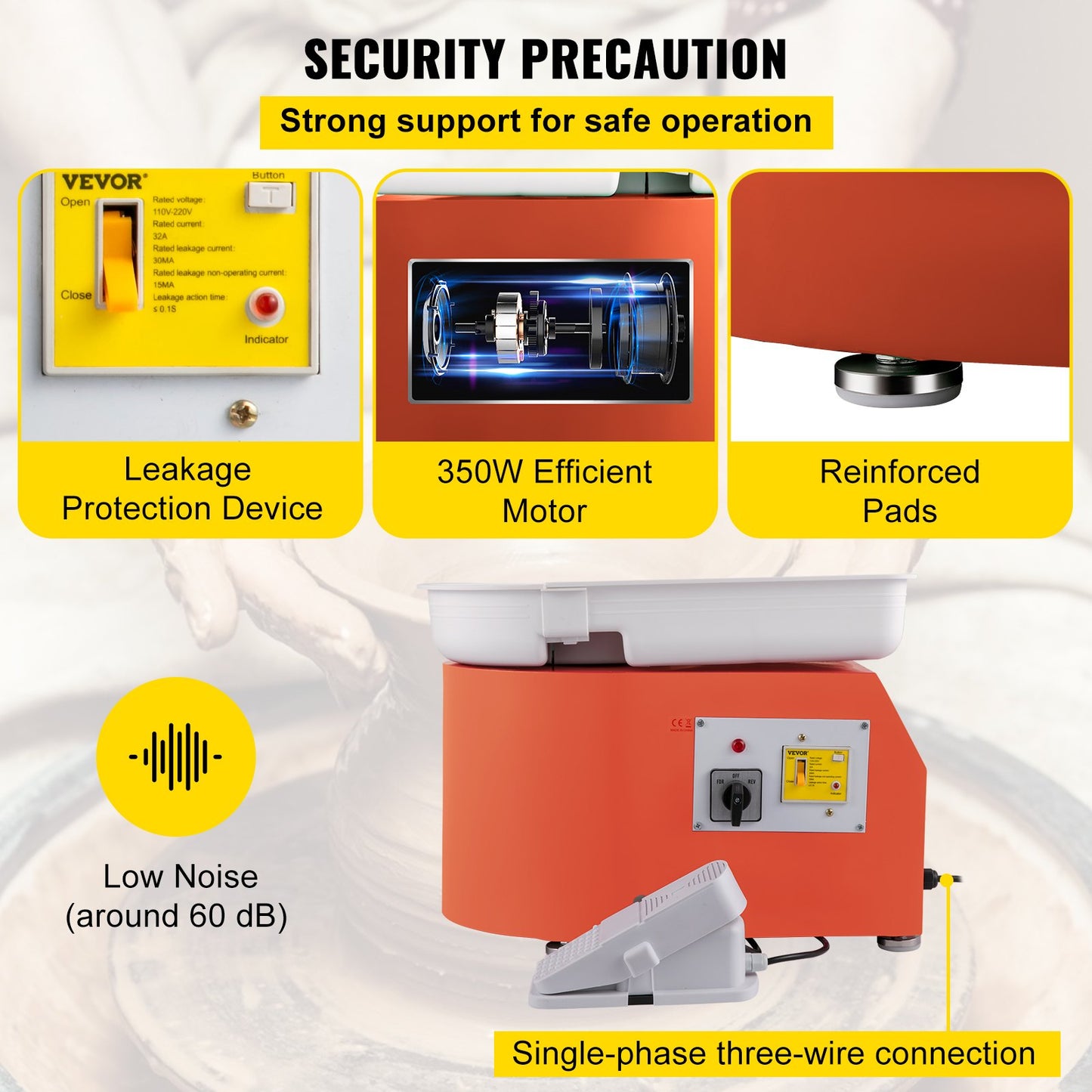 Keramikhjul 11in 0-300 RPM Keramiskt hjul, 350W justerbar hastighetsformningsmaskin med skulpteringsverktyg och förkläde, löstagbar bassängfotpedalkontroll för konsthantverk och hemmagjorda DIY Orange