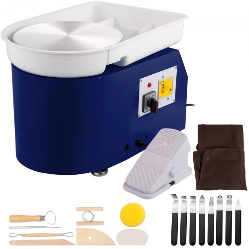 Pottery Wheel 28cm Pottery Forming Machine with Detachable Basin Foot Pedal Control 350W Art Craft DIY Clay Tool for Art Craft Work and Home DIY Blue, 18 Piece