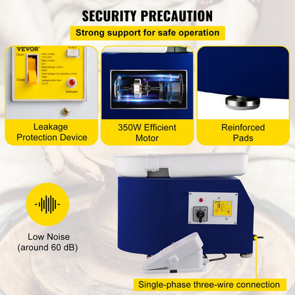 Keramikhjul 11in 0-300 rpm Keramiskt hjul, 350W justerbar hastighetsformningsmaskin med skulpteringsverktyg och förkläde, avtagbar bassängfotpedalkontroll för konsthantverk och hemma DIY Blue