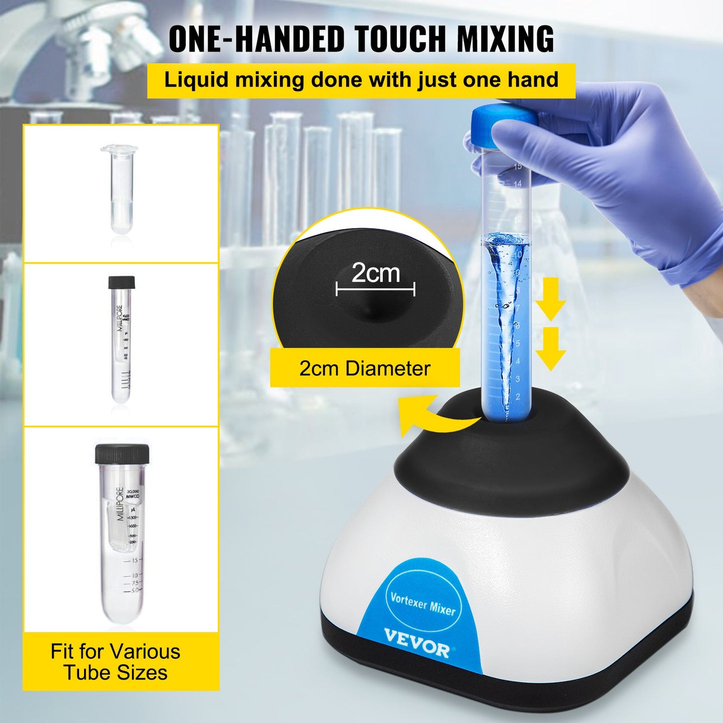 Vortex Mixer, 3000RPM Mini Vortex Mixer Shaker, Touch Function Scientific Lab Vortex Shaker, Mix Up to 50ML, 6mm Orbital Diameter for Test Tube, Tattoo Ink, Nail Polish, Eyelash Adhesives, Paint