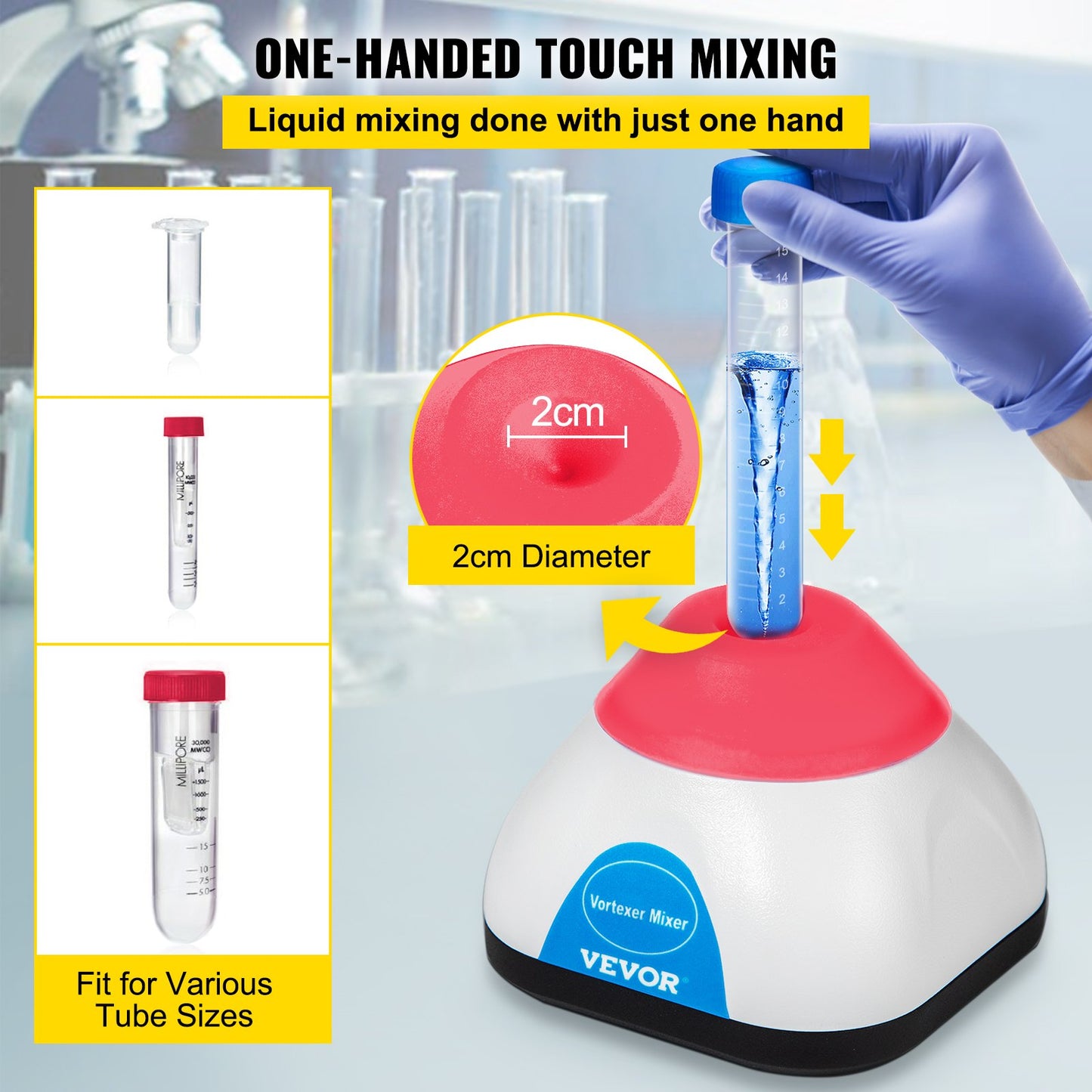Vortex Mixer, 3000RPM Mini Vortex Mixer Shaker, Touch Function Scientific Lab Vortex Shaker, Mix Up to 50ML, 6mm Orbital Diameter for Test Tube, Tattoo Ink, Nail Polish, Eyelash Adhesives, Paint
