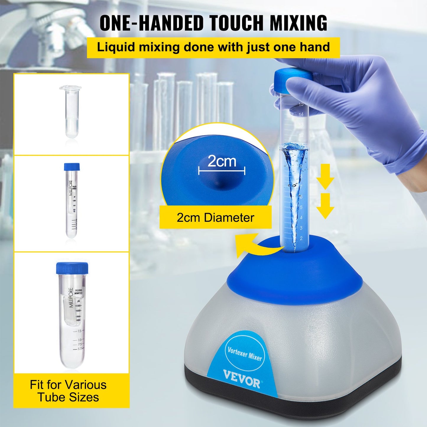 Vortex Mixer, 3000rpm Mini Vortex Mixer Shaker, Touch Function Scientific Lab Vortex Shaker, Mix Up to 50ml, 6mm Orbital Diameter for Test Tube, Tattoo Ink, Nail Polish, Eyelash Adhesives, Paint