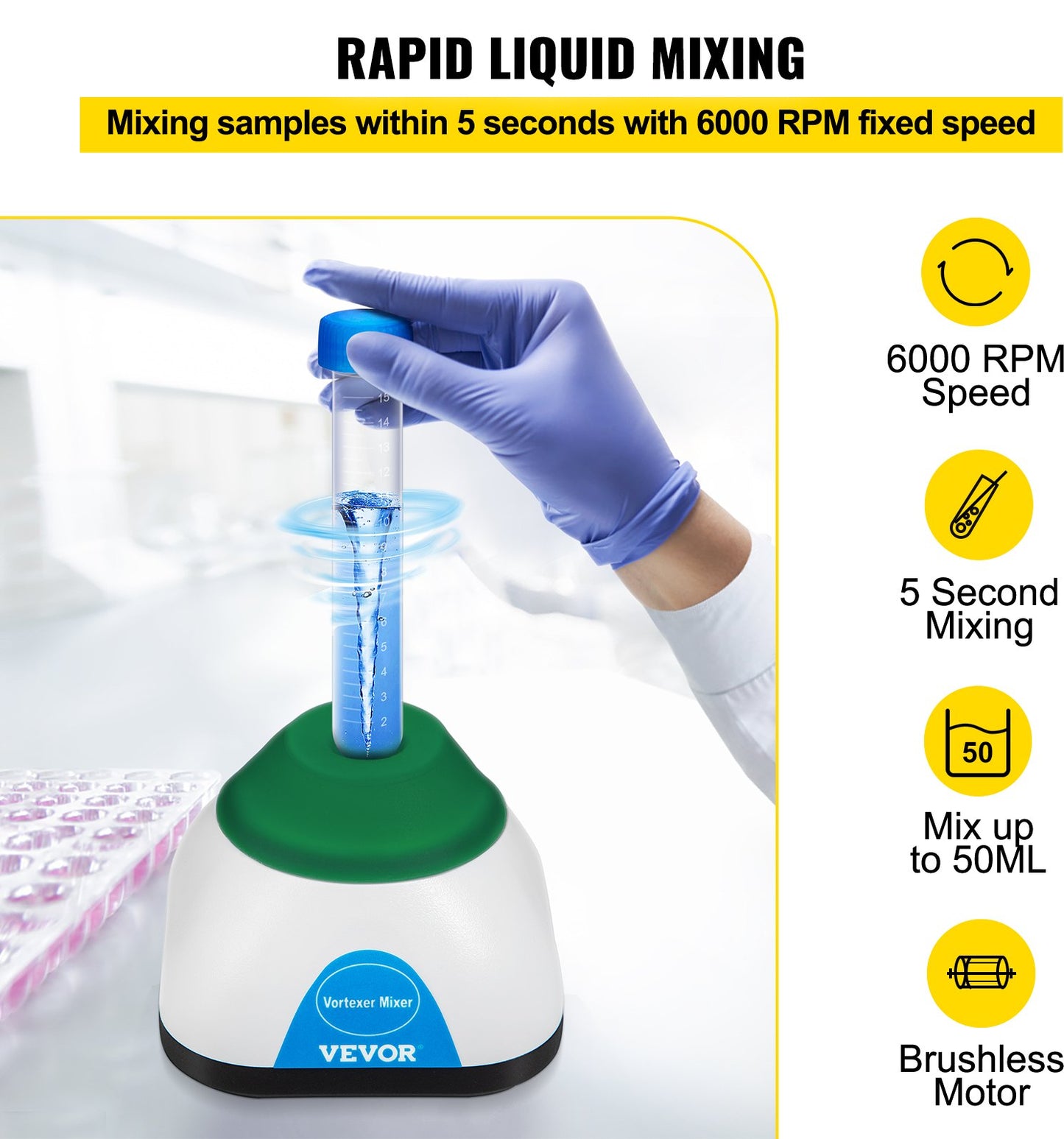 Vortex Mixer, 6000rpm Mini Vortex Mixer Shaker Touch Function USB Charging Vortex Shaker, Mix Up to 50ML 6mm Orbital Diameter for Paint Tattoo Ink Test Tube Nail Polish, Test Tube Included