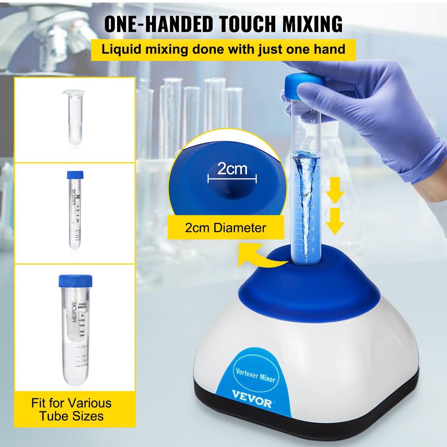 Vortex Mixer, 6000RPM Mini Vortex Mixer Shaker, Touch Function Scientific Lab Vortex Shaker, Mix Up to 50ML, 6mm Orbital Diameter for Test Tube, Tattoo Ink, Nail Polish, Eyelash Adhesives, Paint