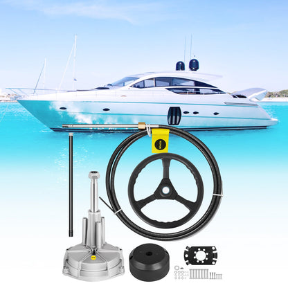 Outboard Steering System 10\' Boat Steering Cable 10 Feet Marine Steering System 3/4\'\' Shaft with 13.5 Inch Wheel for Yachts and Waterborne Vehicles