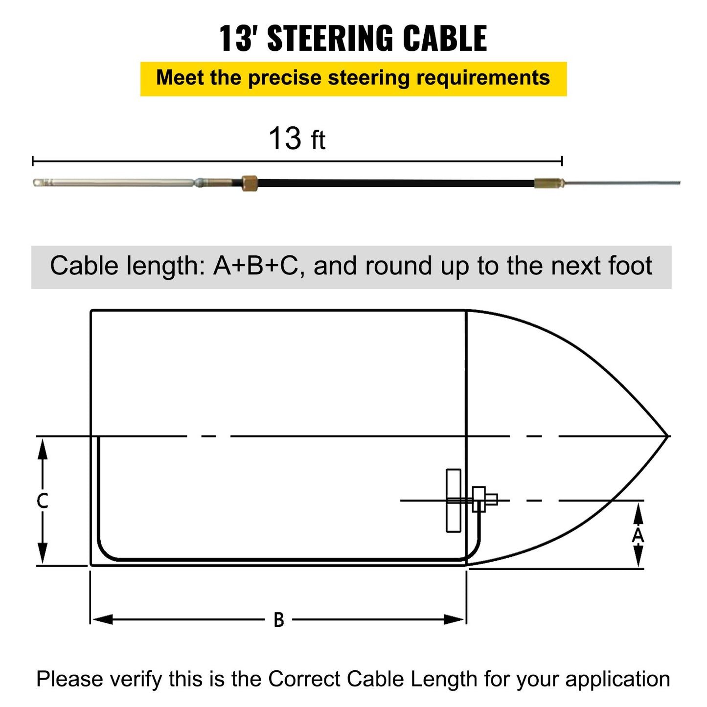 Outboard Boat Steering With 13' Steering Cable Marine Steering System 3/4'' Shaft
