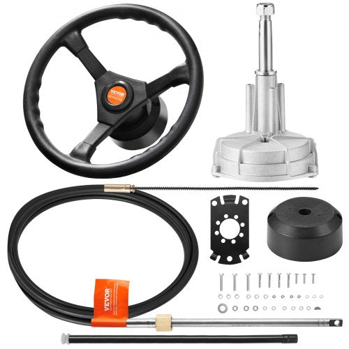 Outboard Steering System 14\' Outboard Steering Kit 14 Feet Boat Steering Cable with 13\" Wheel Durable Marine