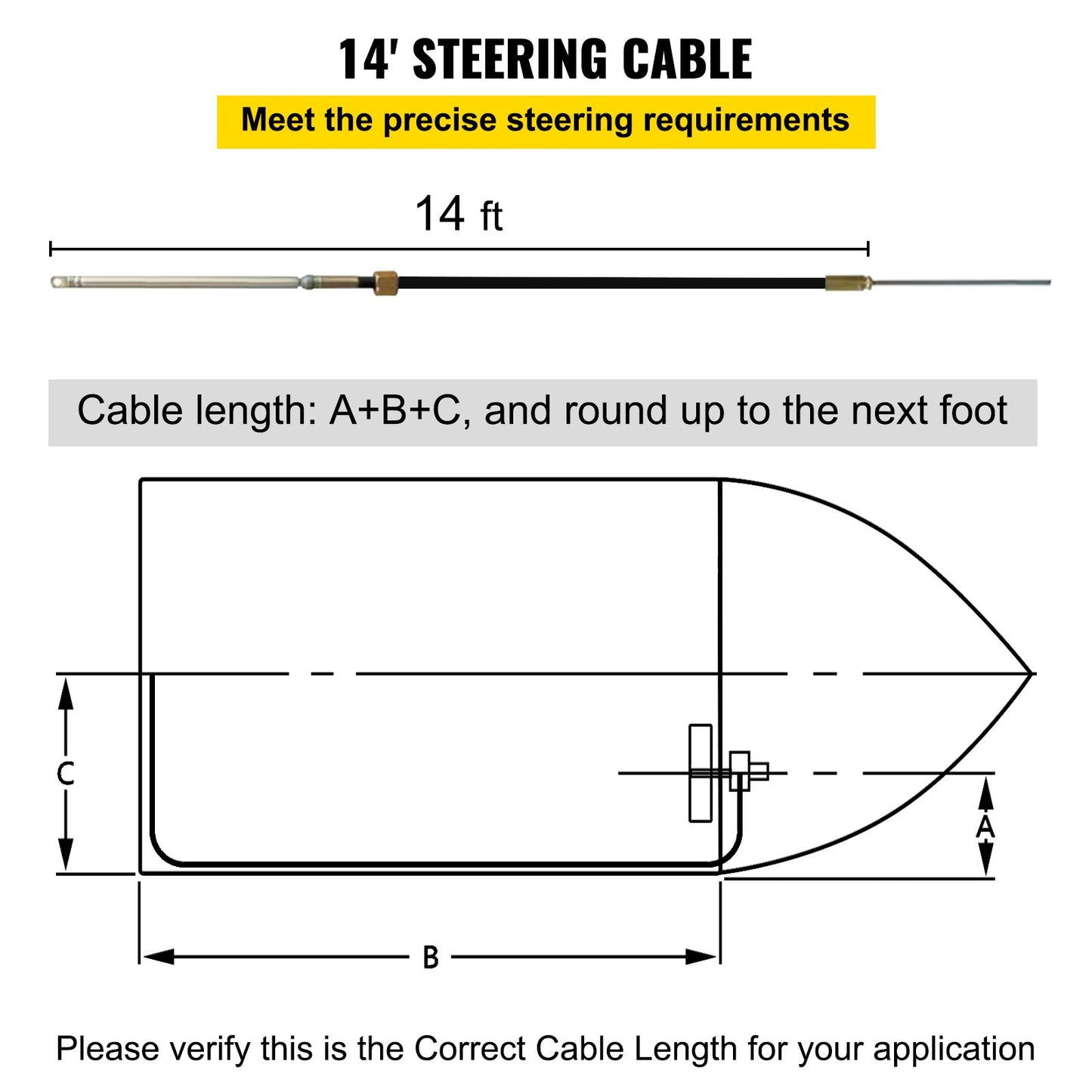 Boat Steering System, Outboard Steering Kit with Boat Steering Control Cable 14' Steering Cable Marine Steering System 3/4" Shaft