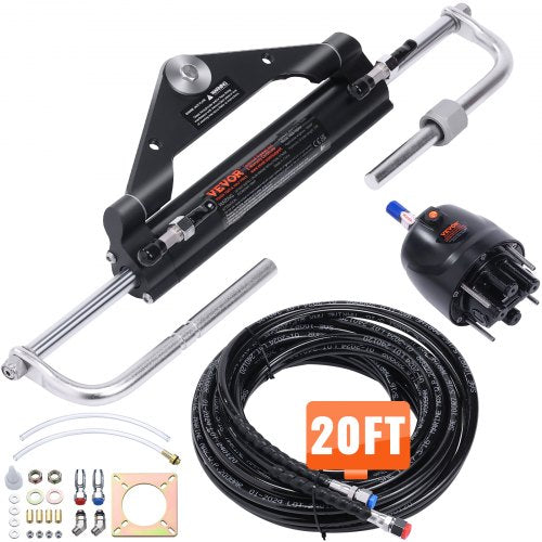 150HP Hydraulic Outboard Steering Kit Boat Marine System, Built-in Two-Way Lock Cylinder, 150HP Pump and High-Strength Nylon Hose for Single Station, Single-Engine use
