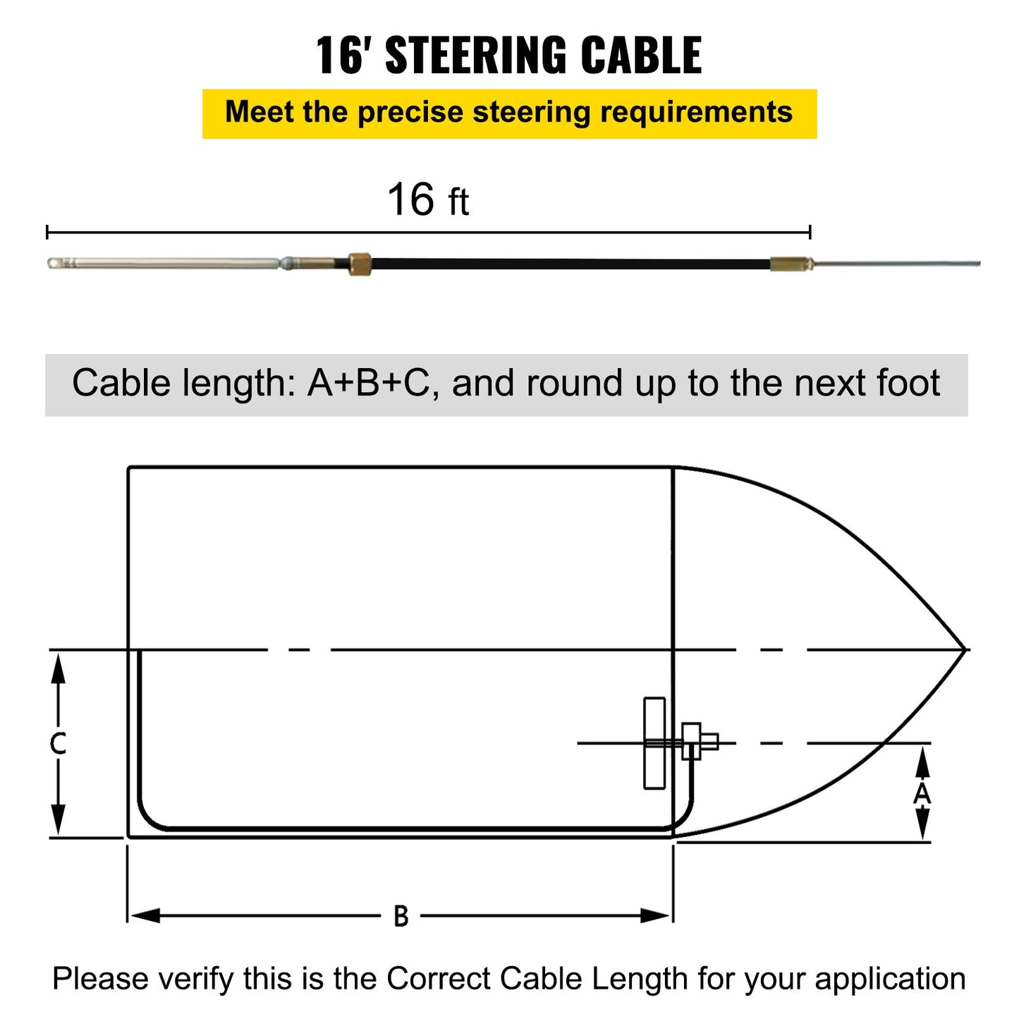 Außenbord-Lenksystem, 16' Außenbord-Lenksatz, 16 Fuß Boots-Lenkkabel mit 13" Rad, langlebiges Marine-Lenksystem
