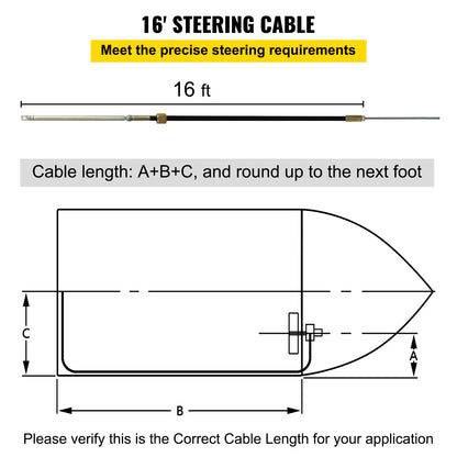 Außenbord-Lenksystem, 16' Außenbord-Lenksatz, 16 Fuß Boots-Lenkkabel mit 13" Rad, langlebiges Marine-Lenksystem