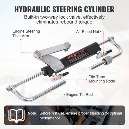 Hydraulisches Außenbord-Lenkkit, 90 PS, hydraulisches Lenksystem für Marineboote, mit Ruderpumpe, Zweiwege-Sperrzylinder und 20 Fuß langem hydraulischen Lenkschlauch, für Einmotorboote mit einer Station