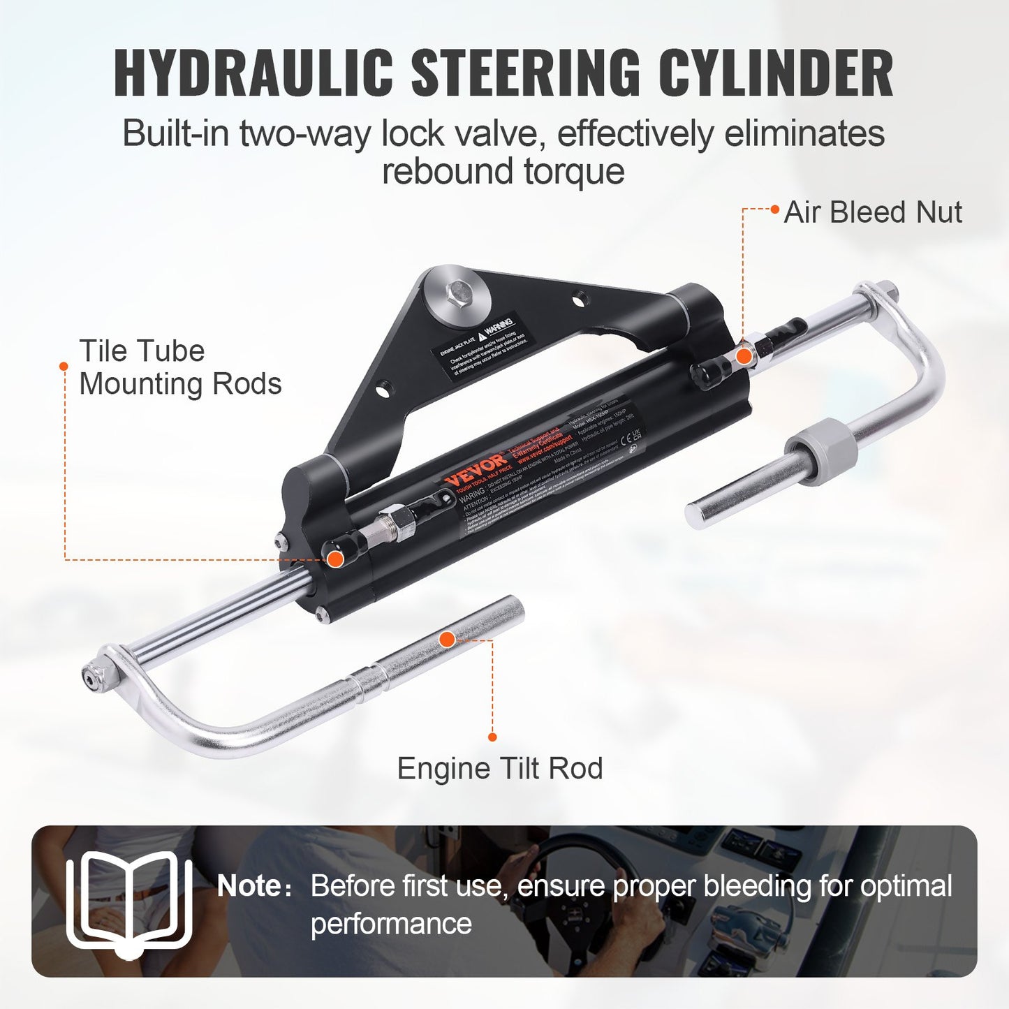 Hydraulic Outboard Steering Kit, 150HP, Marine Boat Hydraulisk Styrsystem, med Helm Pump Tvåvägslåscylinder och 26 Fot Hydraulisk Styrslang, för Single Station enmotoriga båtar