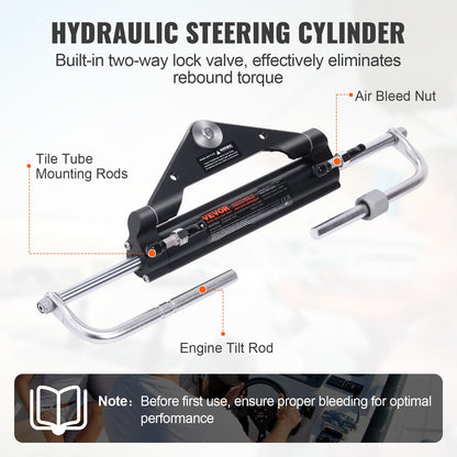 Hydraulic Outboard Steering Kit, 150HP, Marine Boat Hydraulisk Styrsystem, med Helm Pump Tvåvägslåscylinder och 26 Fot Hydraulisk Styrslang, för Single Station enmotoriga båtar