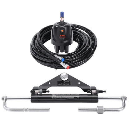 Hydraulic Outboard Steering Kit, 150HP, Marine Boat Hydraulic Steering System, with Helm Pump Two-Way Lock Cylinder and 26 Feet Hydraulic Steering Hose, for Single Station Single-Engine Boats