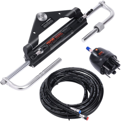 Hydraulic Outboard Steering Kit, 150HP, Marine Boat Hydraulic Steering System, with Helm Pump Two-Way Lock Cylinder and 26 Feet Hydraulic Steering Hose, for Single Station Single-Engine Boats