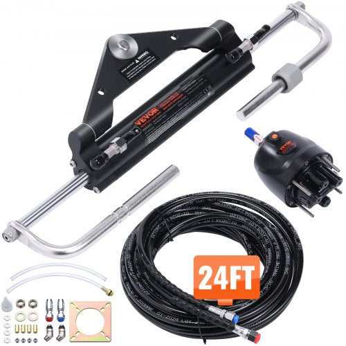 Hydraulic Outboard Steering Kit, 150HP, Marine Boat Hydraulic Steering System, with Helm Pump Two-Way Lock Cylinder and 24 Feet Hydraulic Steering Hose, for Single Station Single-Engine Boats