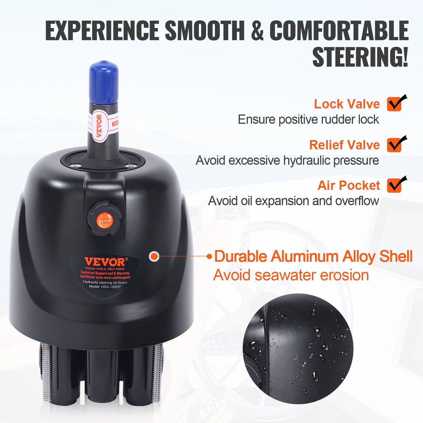 Hydraulic Outboard Steering Kit, 150HP, Marine Boat Hydraulic Steering System, with Helm Pump Two-Way Lock Cylinder and 24 Feet Hydraulic Steering Hose, for Single Station Single-Engine Boats