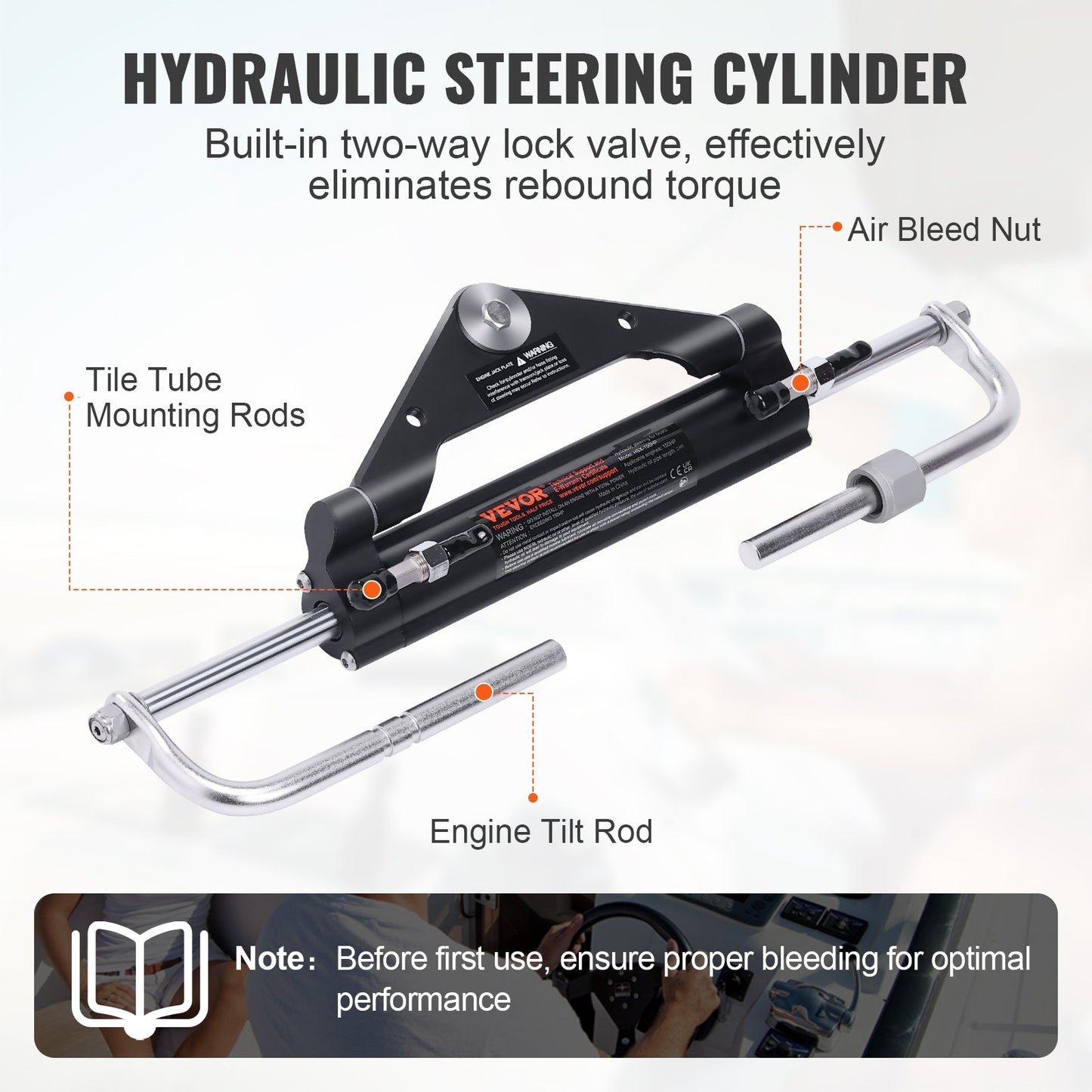 Hydraulic Outboard Steering Kit, 150HP, Marine Boat Hydraulic Steering System, with Helm Pump Two-Way Lock Cylinder and 24 Feet Hydraulic Steering Hose, for Single Station Single-Engine Boats