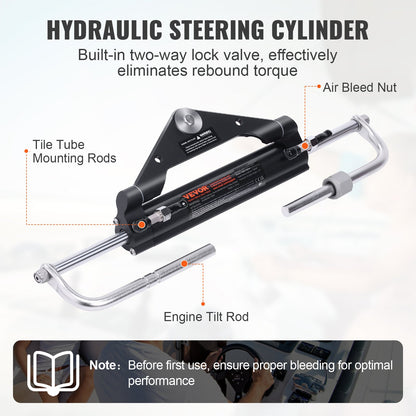 Hydraulic Outboard Steering Kit, 150HP, Marine Boat Hydraulic Steering System, with Helm Pump Two-Way Lock Cylinder and 24 Feet Hydraulic Steering Hose, for Single Station Single-Engine Boats