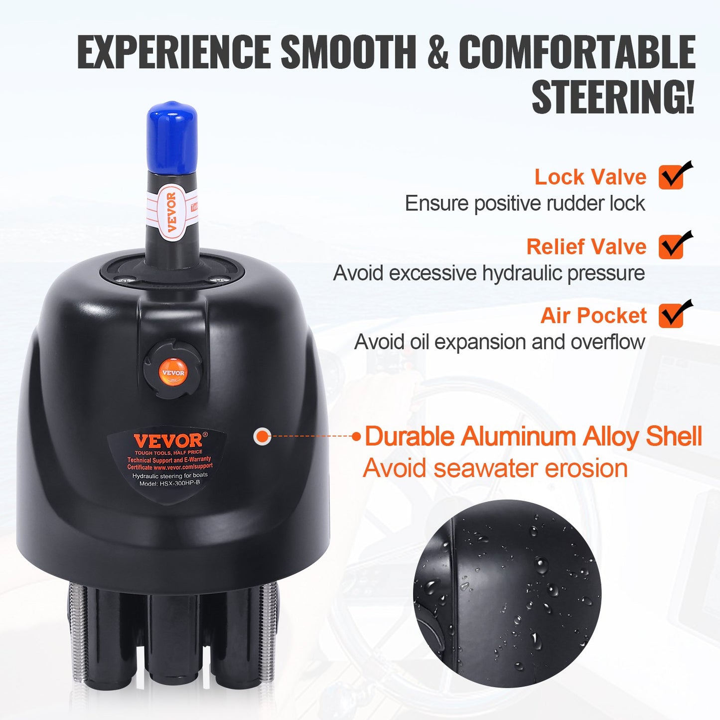Hydraulic Outboard Steering Kit, 300HP, Marine Boat Hydraulic Styring System, med rorpump tvåvägslåscylinder och 26 fot hydraulisk styrslang, för enkelstations enmotoriga båtar